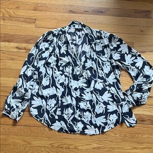 J. Crew Navy and White Floral Blouse